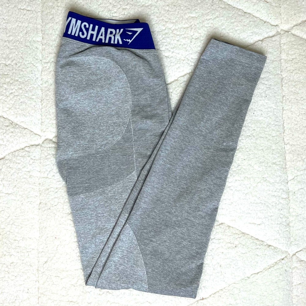 gymshark flex leggings - light grey marl/indigo - size small